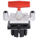 A red and black Vollrath Redco 4 section wedge T-pack clamp with a red handle.