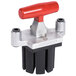 A red and black pusher with a red handle for Vollrath Redco InstaCut 3.5.