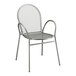 A Lancaster Table & Seating Harbor Gray outdoor chair with a wire back and arms.