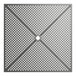 A gray square metal table top with a square metal grate with holes in it.