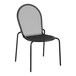 A black metal Lancaster Table & Seating side chair with a mesh back.