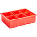 A red rectangular silicone ice mold with 6 cube compartments.