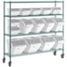 A Baker's Mark epoxy shelving unit with white shelf bins.