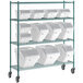 A Baker's Mark white epoxy shelving unit with three white bins.