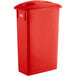 A red plastic Lavex rectangular recycle bin with a bottle/can lid.