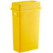 A yellow rectangular plastic trash can with a lid.