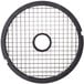A black circular dicing grid with holes.