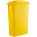 A yellow plastic container with a lid with holes for bottles and cans.