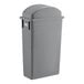 A grey plastic Lavex Slim Rectangular trash can with a dome swing lid.