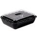 A black rectangular Cambro deli crock with a clear lid.