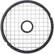 A round metal dicing grid with holes in it.
