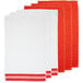 A white towel with a red diamond pattern border.