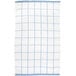 A white and blue windowpane pattern Monarch Brands terry kitchen towel.