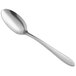 An Acopa Pangea stainless steel demitasse spoon with a distressed silver handle.