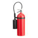 A red fire extinguisher with a black hose.