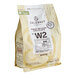 A white bag of Callebaut Recipe W2 White Chocolate Callets with a white label.