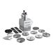 A Robot Coupe CL50 Ultra food processor with black rectangular discs and accessories on a white background.