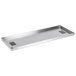 A silver rectangular stainless steel shelf.