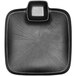 A black square Elite Global Solutions melamine chip and dip plate with a small cup.