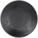 A black Elite Global Solutions Denali melamine plate with a circular pattern.