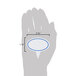 A hand using a Ketchum Manufacturing Oval blue and white deli sign spear to hold a blue oval sign.