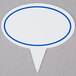A white sign with a blue border.