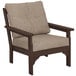 A POLYWOOD Vineyard Mahogany deep seating chair with a Spiced Burlap cushion.