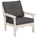 A white POLYWOOD Vineyard deep seating chair with a grey cushion.