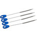 A group of Quickie straw cleaning brushes with blue handles.