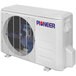 The white Pioneer ceiling cassette mini split air conditioner with a fan inside.