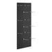 A close-up of a black Cambro Camshelving® pegboard with silver hooks.