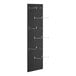 A close-up of a black Cambro Camshelving pegboard with silver hooks.