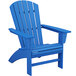 A POLYWOOD Pacific Blue Adirondack Chair with armrests.