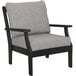 A grey and black POLYWOOD outdoor arm chair with a grey cushion.