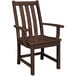 A brown POLYWOOD Vineyard dining arm chair with a back and armrests.