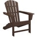 A brown POLYWOOD Adirondack chair with armrests.