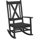 A black POLYWOOD Braxton porch rocking chair with a wooden frame and arms.