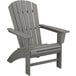 A POLYWOOD slate grey Adirondack chair with armrests.