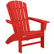 A red POLYWOOD Adirondack chair with armrests.