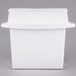 A white plastic Rubbermaid sanitary napkin receptacle with a lid.