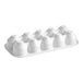 A white tray with holes for condiment bottles.