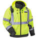 An Ergodyne lime yellow hi-vis jacket with reflective stripes.