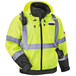 A lime yellow Ergodyne Bomber Jacket with reflective stripes.