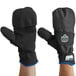 A pair of black Ergodyne ProFlex thermal fingerless work gloves with blue trim.