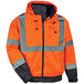 An orange and black Ergodyne Type R Class 3 hi-vis jacket with grey stripes.