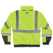 An Ergodyne lime yellow high visibility jacket with reflective stripes.