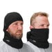 Two men wearing black Ergodyne fleece balaclava face masks and neck warmers.