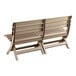 A Grosfillex French Taupe faux wood bench with two wooden slats.