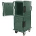 A granite green Cambro Ultra Camcart for food pans with door open.