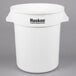 A white Continental round trash can with a Huskee logo in black.